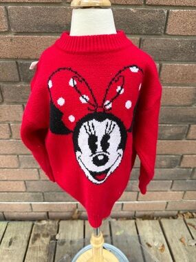 Red Minnie Mouse Kids Sweater - Classic Character Knit Size 4